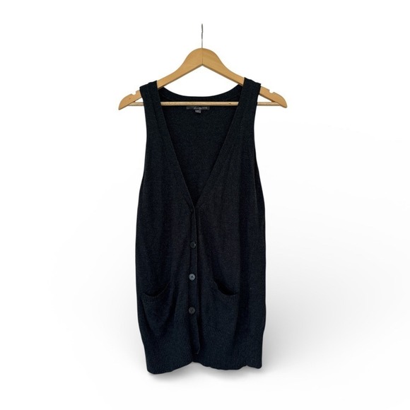 Twentyone Black Jackets & Blazers - Cozy Cottagecore Angora Sleeveless Cardigan Vest Eclectic Grandpa Dark Grey L